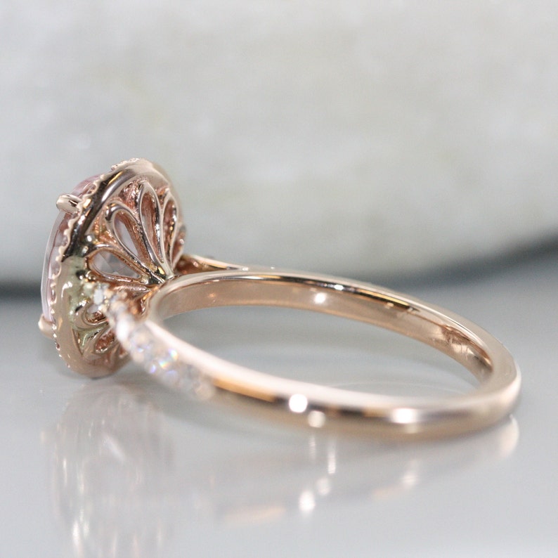 9X7 mm Oval Morganite in 14K Rose Gold Diamond Halo Morganite image 3