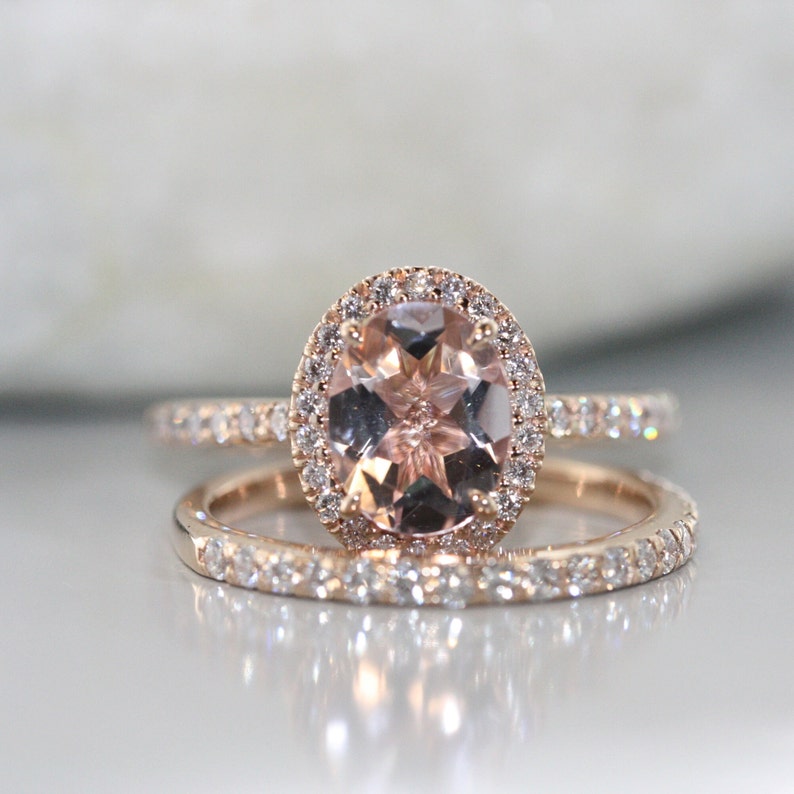 9X7mm Oval Morganite in 14K Rose Gold  Halo Diamond Engagement image 5