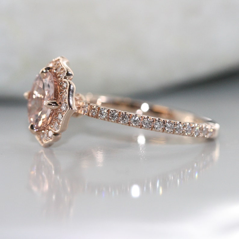 Vintage Floral Morganite and Conflict Free Diamond Round image 2