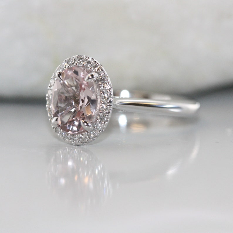 Balance-VS Diamond 9x7 Oval Morganite In 14K White Gold image 3