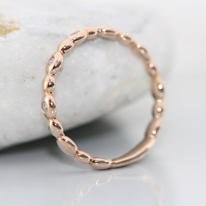 Pebble Diamond Wedding Ring in 14K Rose Gold Pebble Style image 3