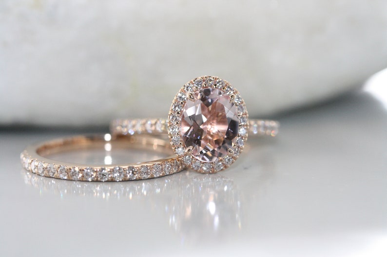 9X7mm Oval Morganite in 14K Rose Gold  Halo Diamond Engagement image 3
