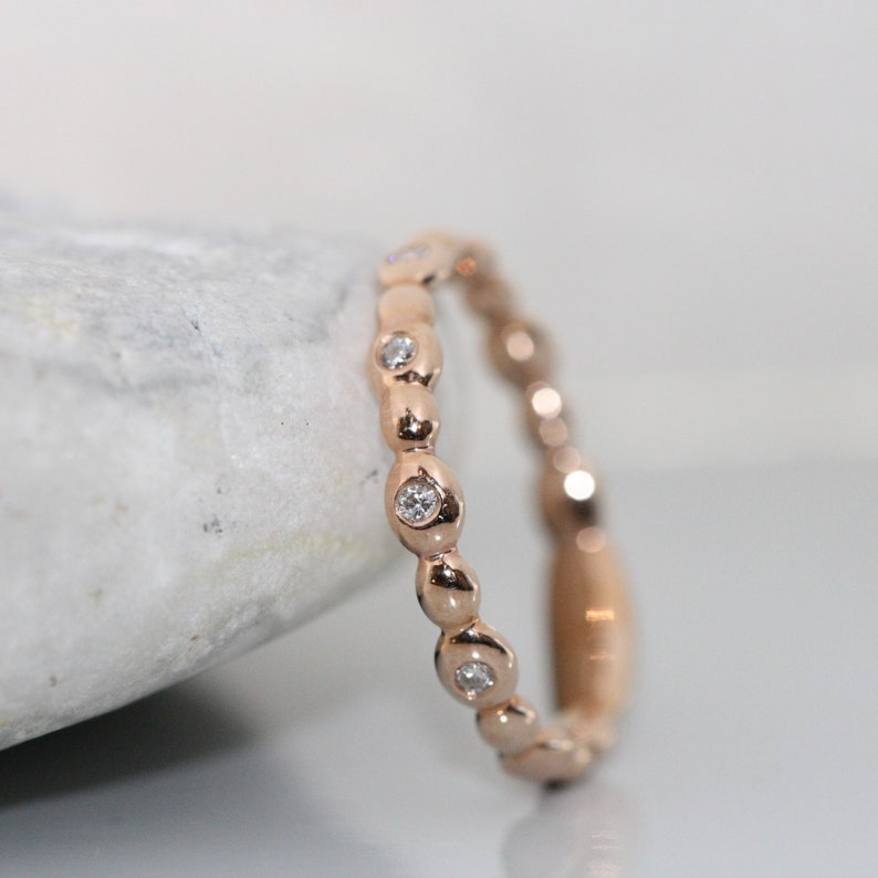 Pebble Diamond Wedding Ring in 14K Rose Gold Pebble Style image 2