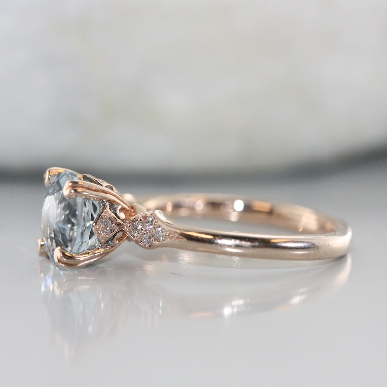 Unity-VS Diamond 7mm Round Aquamarine in 14K Rose Gold Diamond image 4