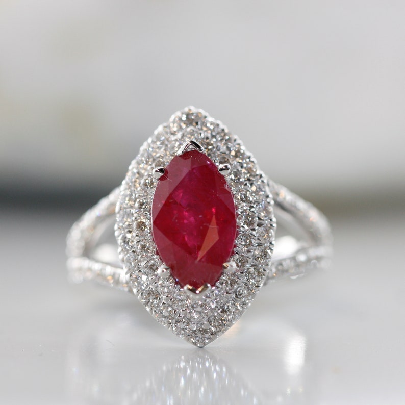 Burma Marquise Ruby and Split Diamond Ring Shank Red Gemstone image 3