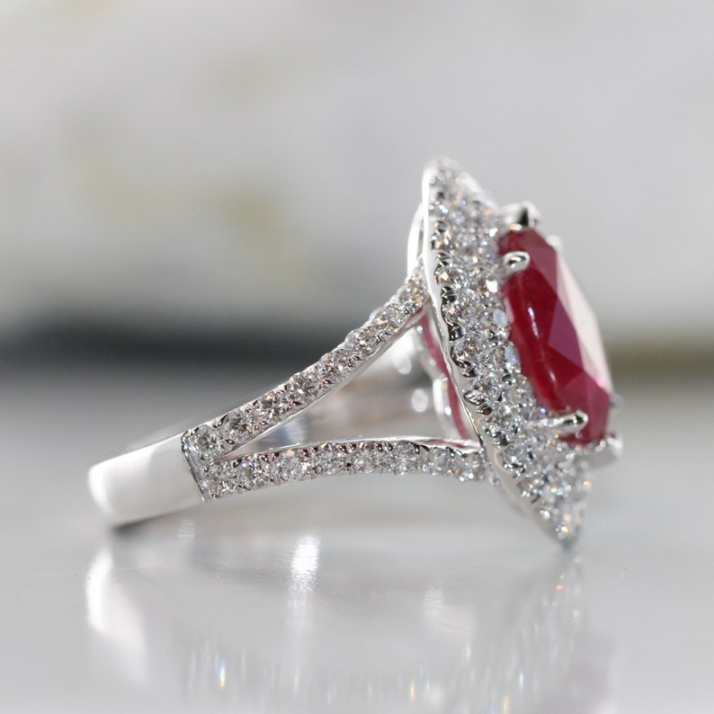 Burma Marquise Ruby and Split Diamond Ring Shank Red Gemstone image 5
