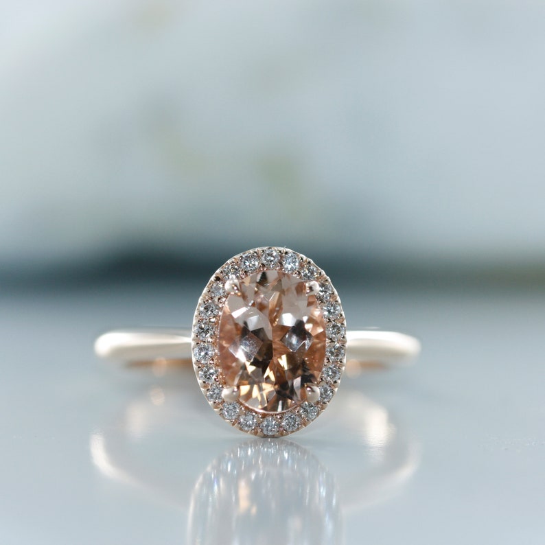 Balance VS Diamond and Oval Morganite In 14K Rose Gold Diamond Engagement Ring