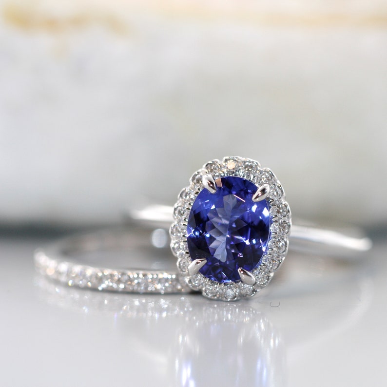 Endless-Natural Tanzanite Diamond Halo Engagement Ring with image 1