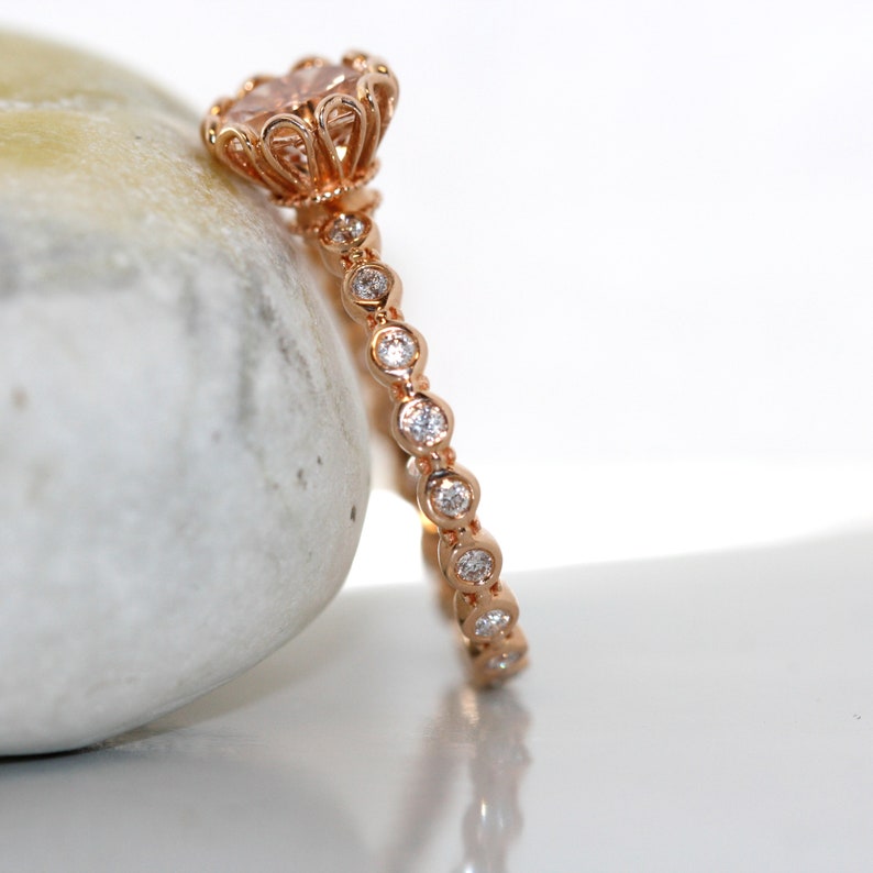 Essence of Love-1/4 carat VS Diamond 7x7mm Round Morganite Set image 4