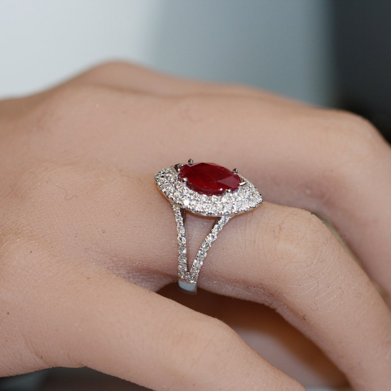 Burma Marquise Ruby and Split Diamond Ring Shank Red Gemstone image 6