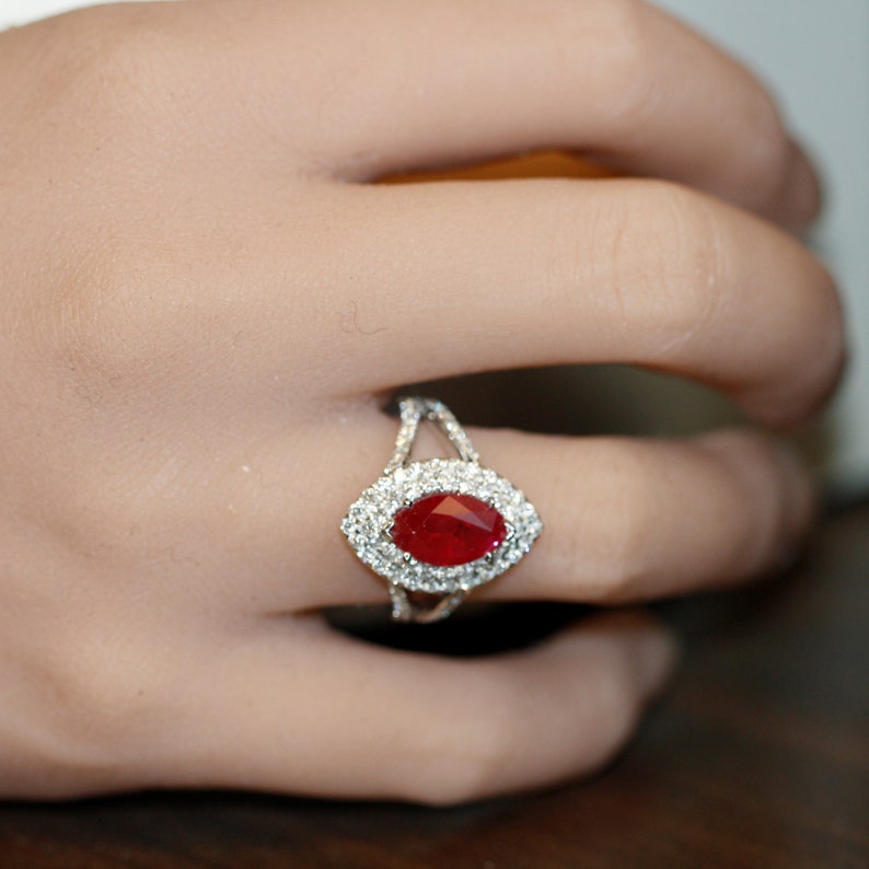 Burma Marquise Ruby and Split Diamond Ring Shank Red Gemstone image 8