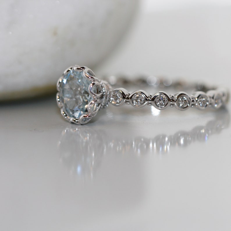 Essence of Love-1/4 carat VS Diamond 7mm Round Aquamarine Set image 5