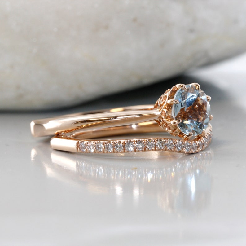 aquamarine costum made ring with diamond ring