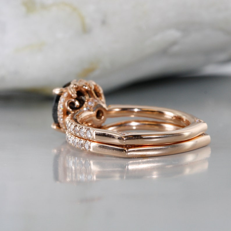 Round Black Diamond in 14K Rose Gold Engagement Ring Love Flow image 3