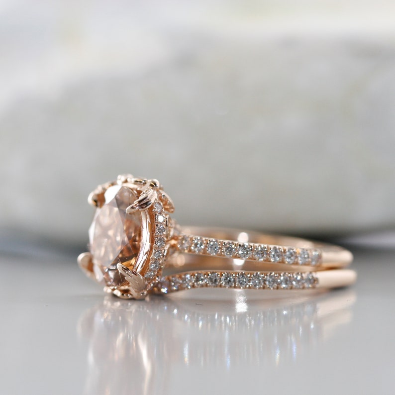 Love Flow-10MM Round Morganite and VS Diamond in 14K Rose Gold image 2