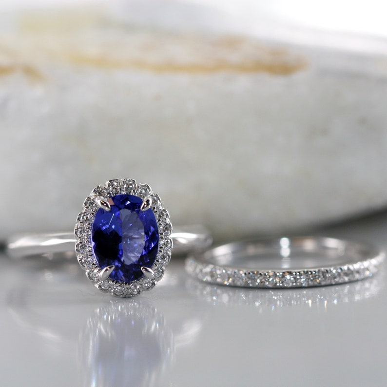 Endless-Natural Tanzanite Diamond Halo Engagement Ring with image 2