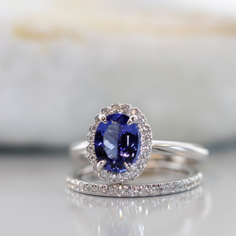 Endless-Natural Tanzanite Diamond Halo Engagement Ring with image 3