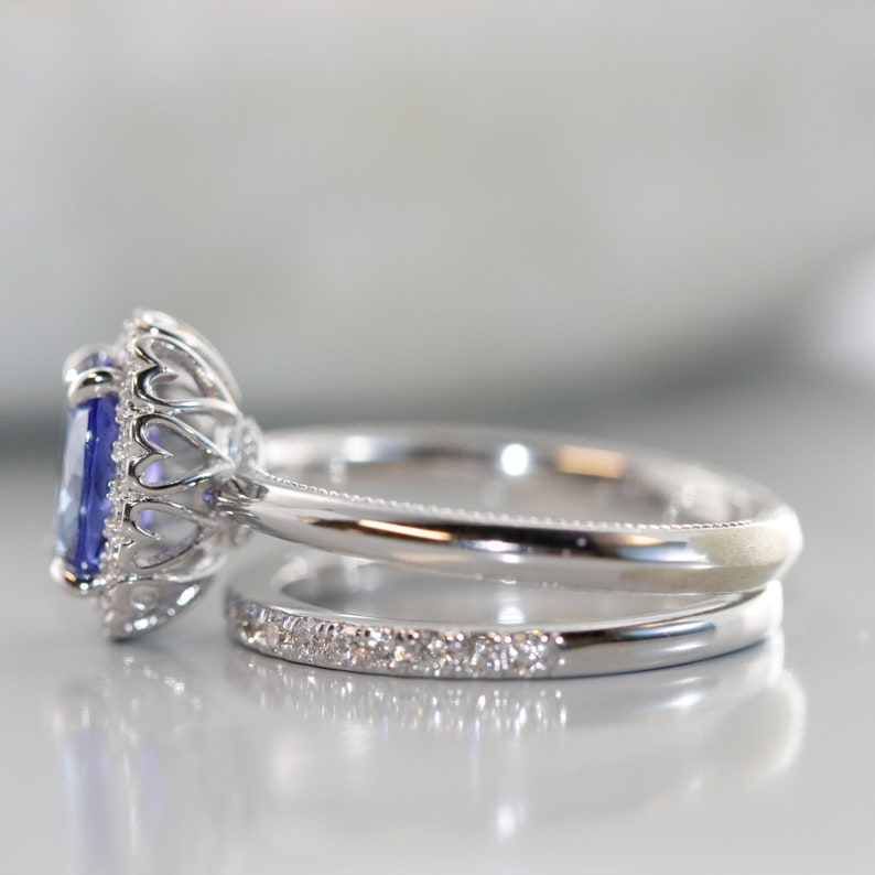 Endless-Natural Tanzanite Diamond Halo Engagement Ring with image 4