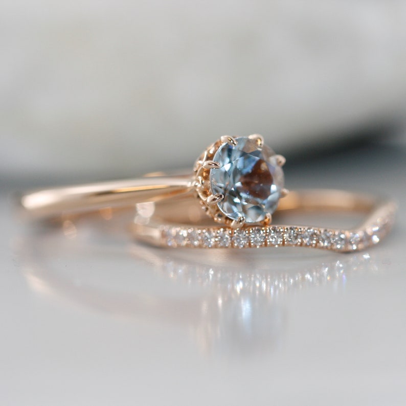 bridal rings diamond and aquamarine ring sets