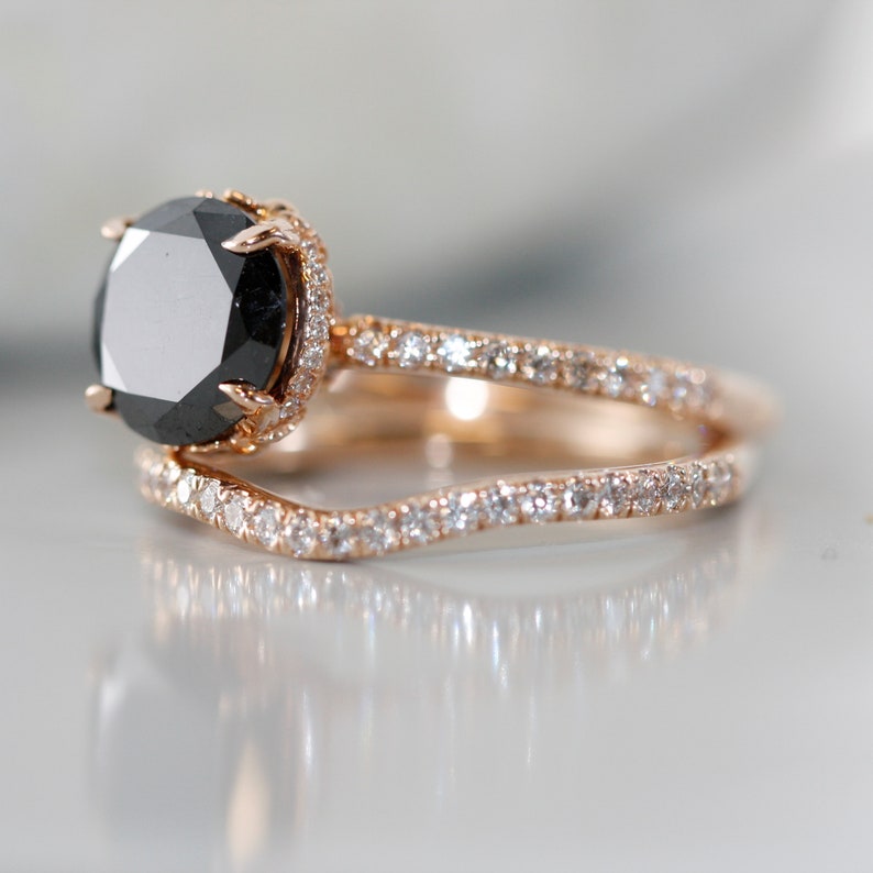 Round Black Diamond in 14K Rose Gold Engagement Ring Love Flow image 4