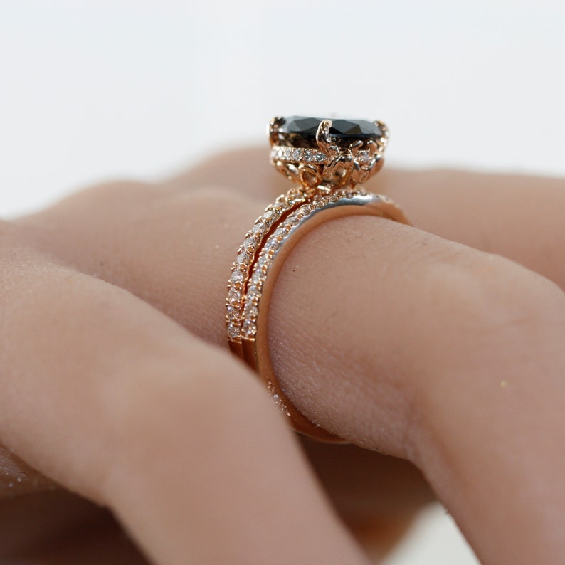 Round Black Diamond in 14K Rose Gold Engagement Ring Love Flow image 8