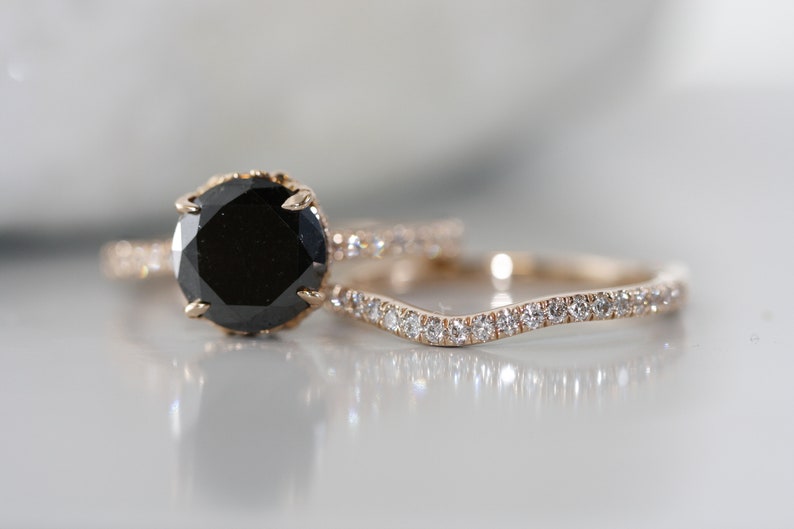 Round Black Diamond in 14K Rose Gold Engagement Ring Love Flow image 7