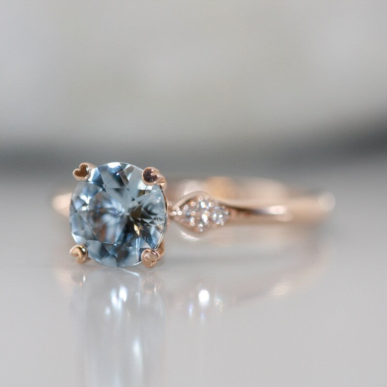 Unity-VS Diamond 7mm Round Aquamarine in 14K Rose Gold Diamond image 6