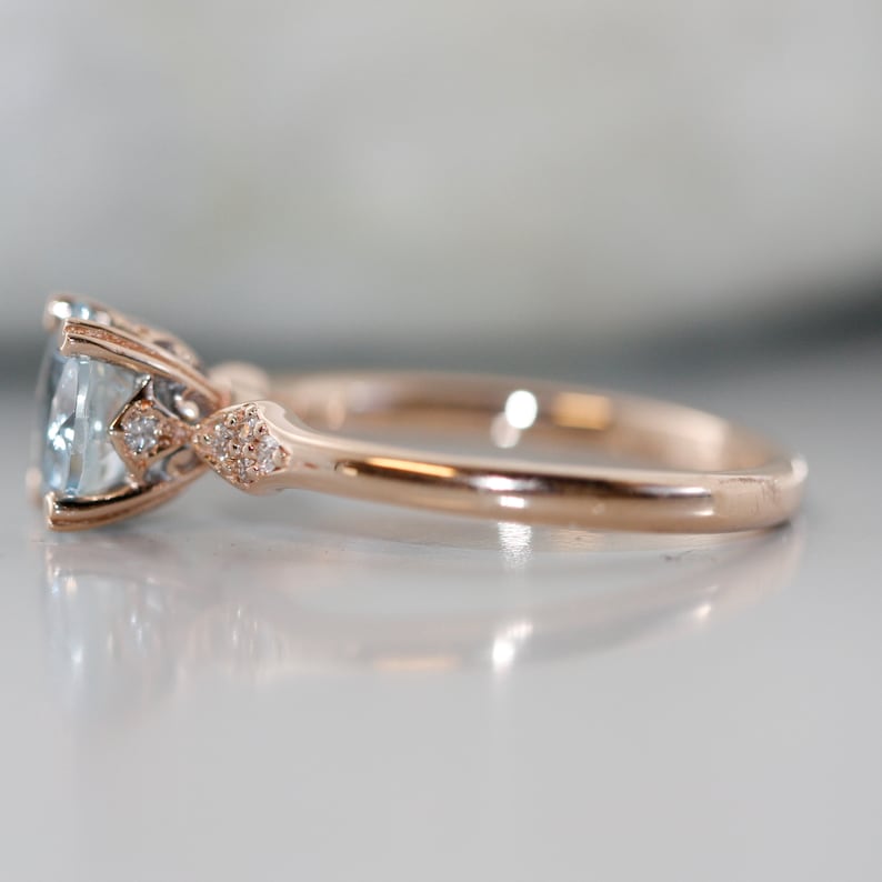 Unity-VS Diamond 7mm Round Aquamarine in 14K Rose Gold Diamond image 8