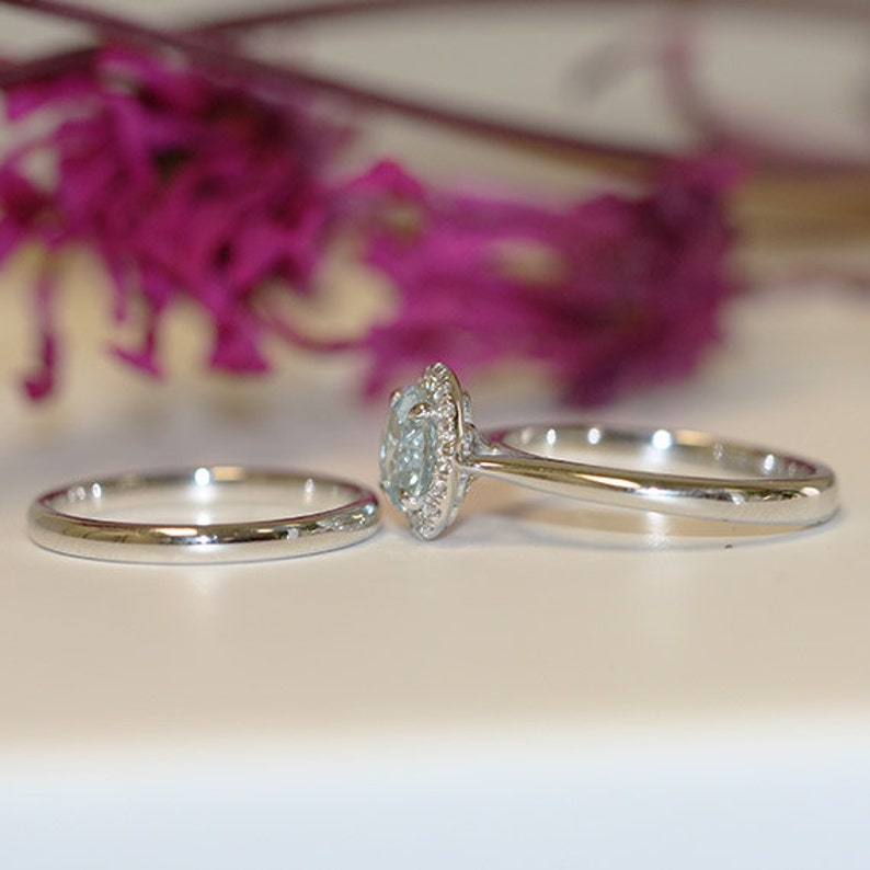 aquamarine bridal ring with classic wedding ring