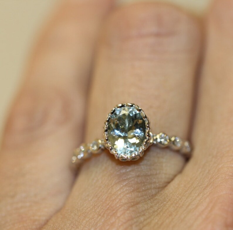 Center of Love-1/4 Carat VS Diamond 9x7 Oval Aquamarine In 14K image 7