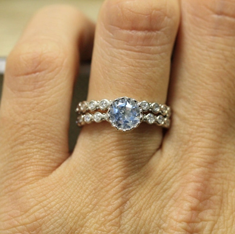 Center of Love-Aquamarine Wedding Ring Set in 14k White Gold 7 image 6