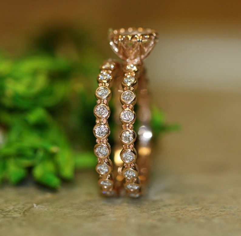 Center of Love-Morganite Wedding Ring Set in 14k Rose Gold 7mm image 6