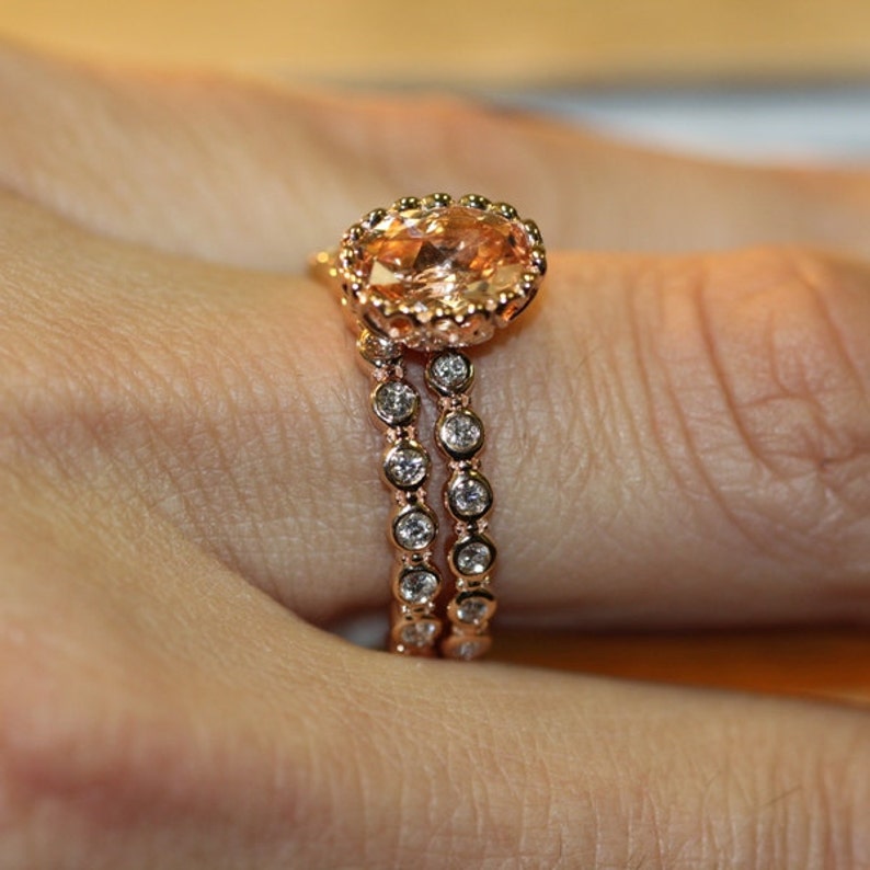 Center of Love-Morganite Wedding Ring Set in 14k Rose Gold image 6