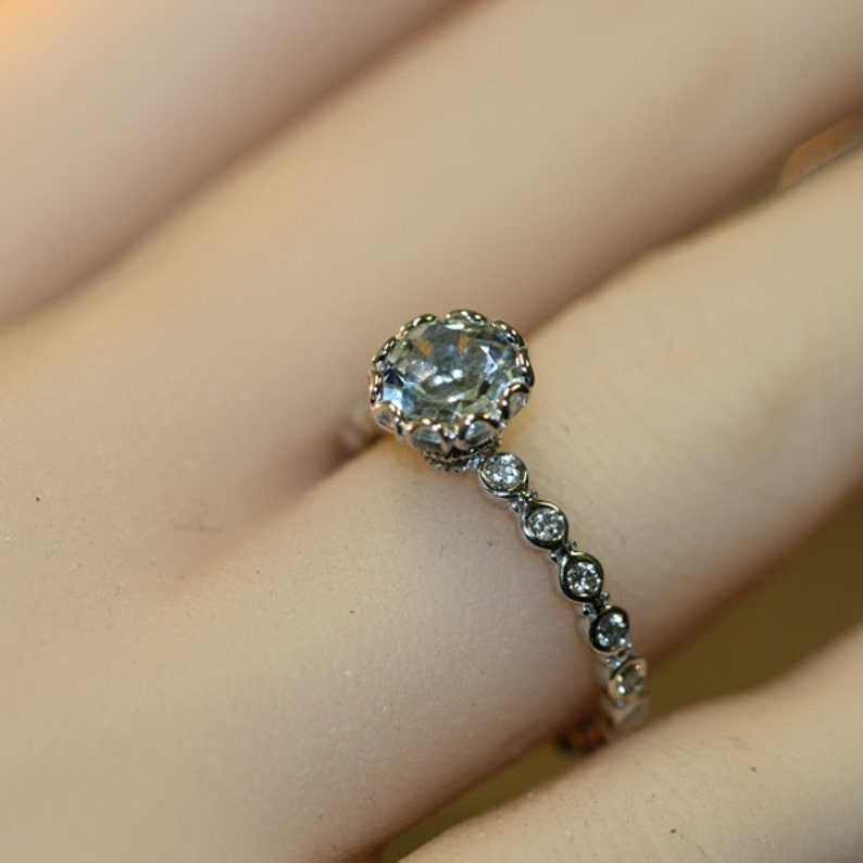 Essence of Love-1/4 carat VS Diamond 7mm Round Aquamarine Set image 8