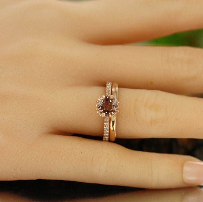 Modified Round Morganite and Diamond Engagement Ring with Euro image 7