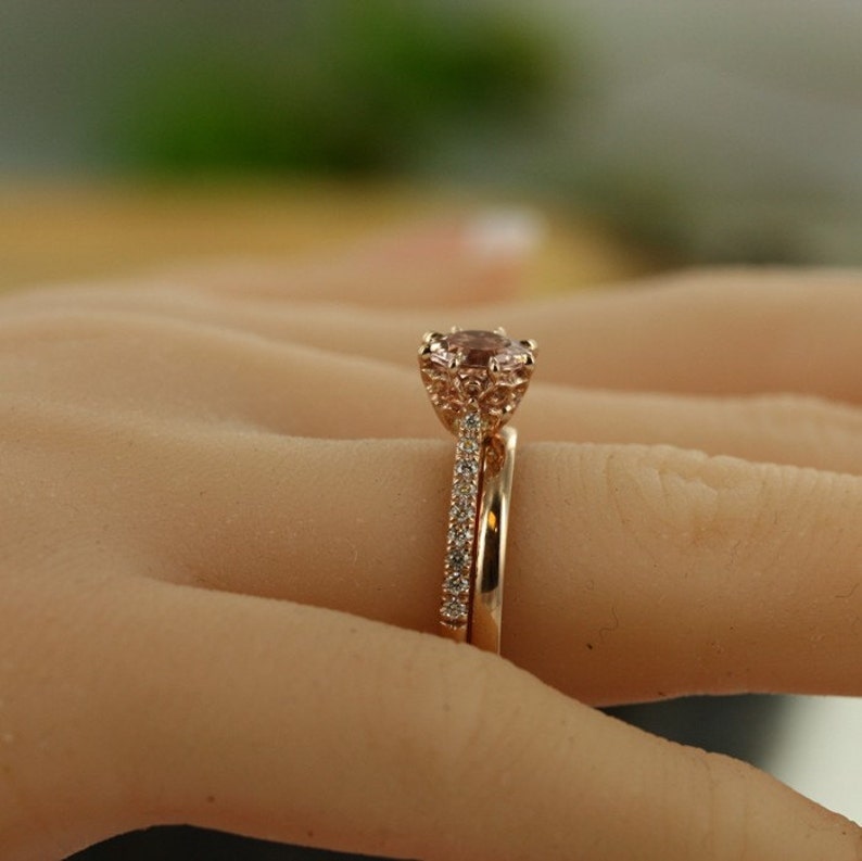 Modified Round Morganite and Diamond Engagement Ring with Euro image 8