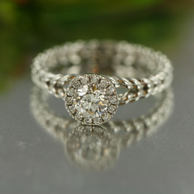 Love Rope 0.50 Carat Round Halo Diamond Engagment Ring in 14K image 5