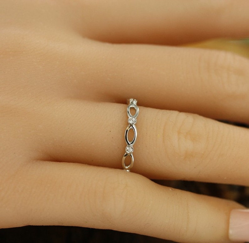 Infinity Love-0.10 Carat Diamond Wedding Ring in 14K White image 6