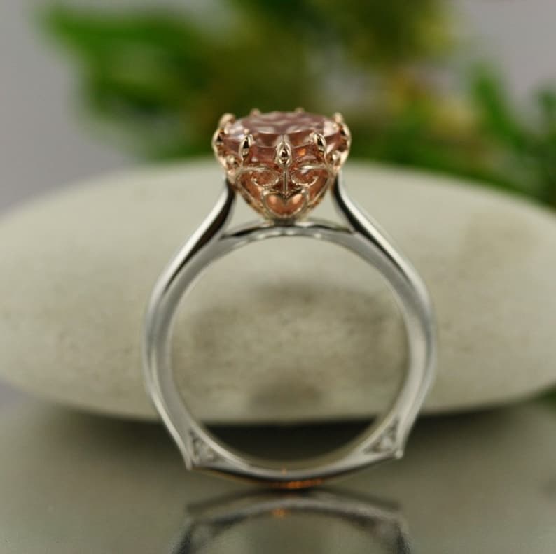 Heart Shape Morganite Engagement Ring in14k Rose and White image 4