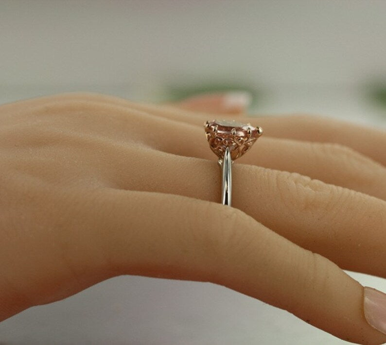Heart Shape Morganite Engagement Ring in14k Rose and White image 6