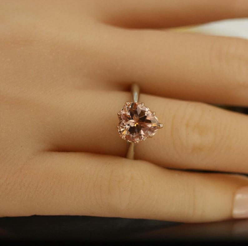 Heart Shape Morganite Engagement Ring in14k Rose and White image 5