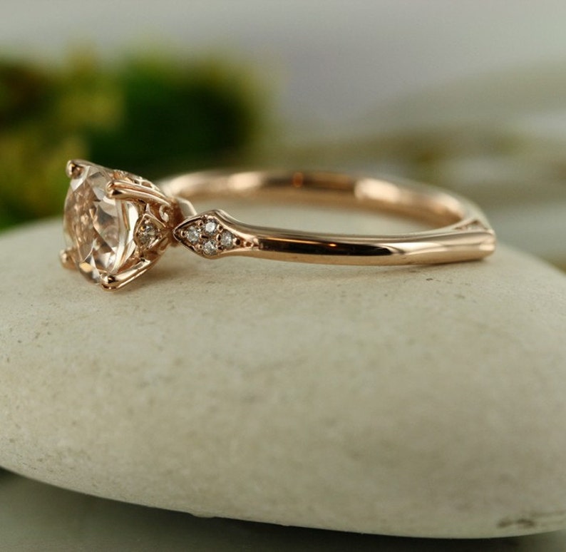 Unity-7MM Round Morganite in 14K Rose Gold Engagement Ring image 2