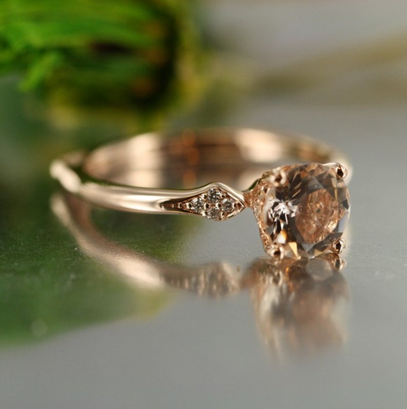 Unity-7MM Round Morganite in 14K Rose Gold Engagement Ring image 3